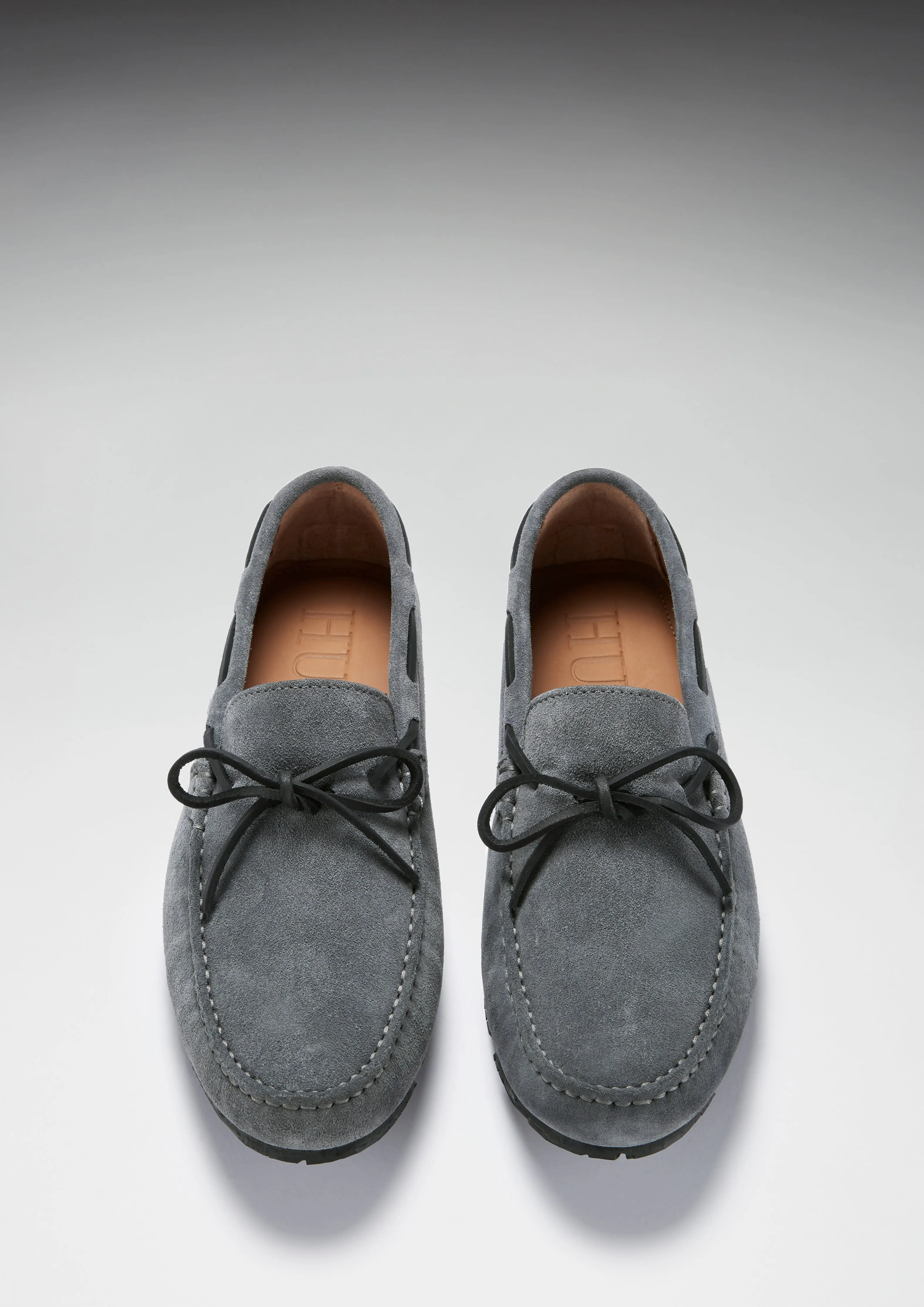 Tyre Sole Laced Driving Loafers, slate grey suede