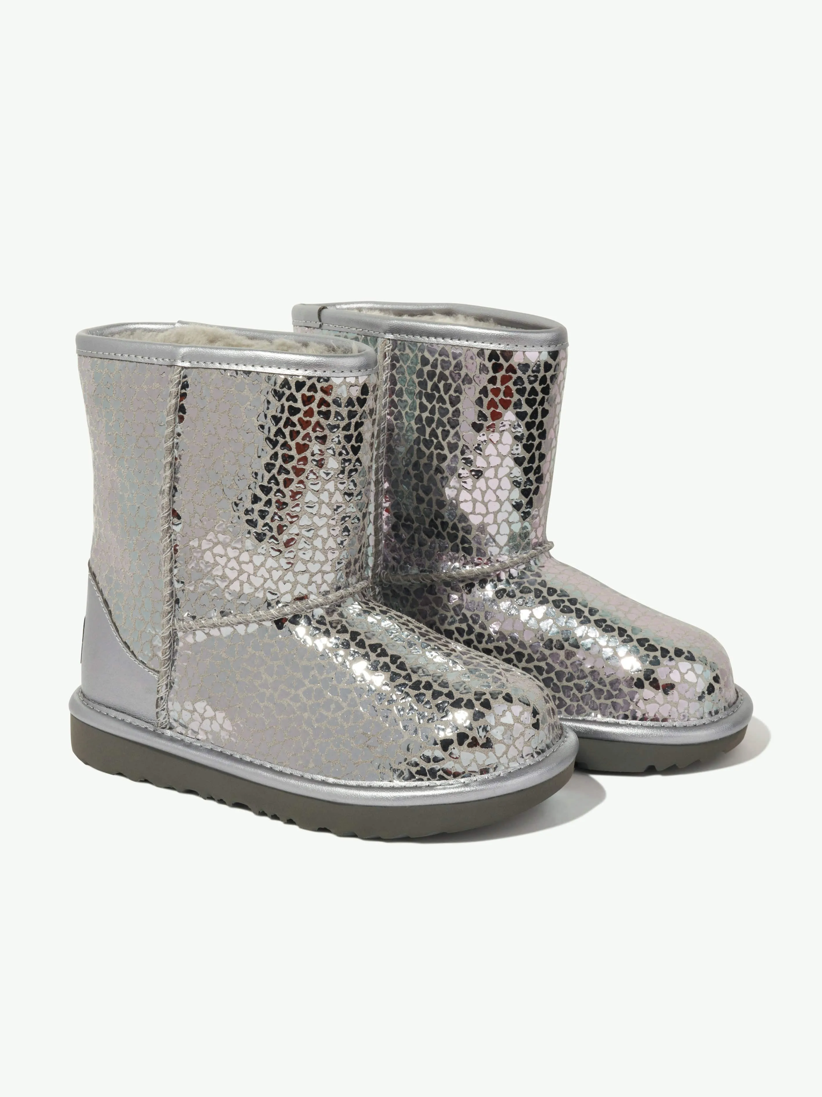 UGG Girls Classic II Gel Hearts Boots in Silver