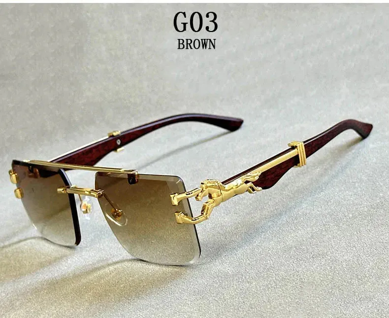 Unisex Vintage Luxury Style Rimless Square Designer Fashion Sunglasses