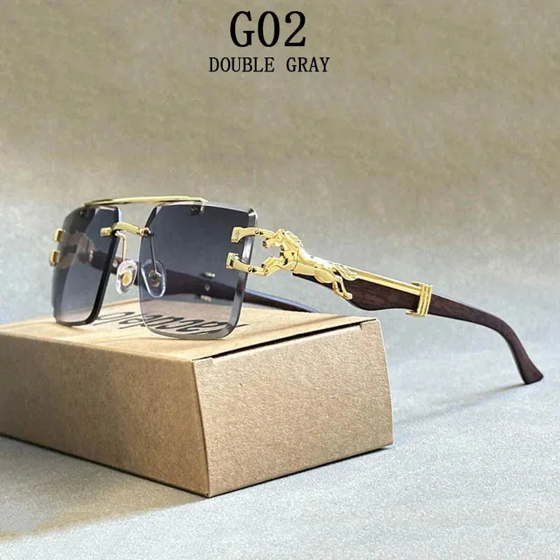 Unisex Vintage Luxury Style Rimless Square Designer Fashion Sunglasses