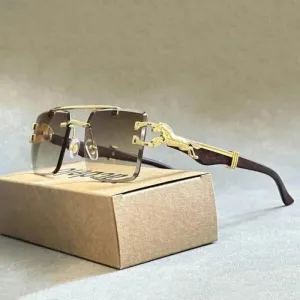 Unisex Vintage Luxury Style Rimless Square Designer Fashion Sunglasses