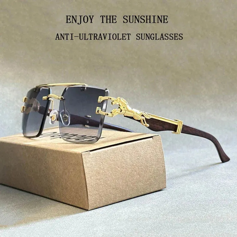 Unisex Vintage Luxury Style Rimless Square Designer Fashion Sunglasses