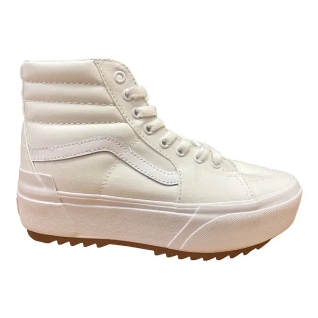 Vans scarpa sneakers da donna con zeppa in tela Sk8-Hi Stacked canvas VN0A4BTWL5R1 bianco