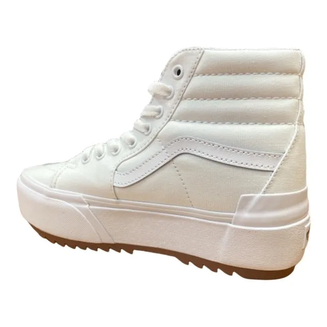 Vans scarpa sneakers da donna con zeppa in tela Sk8-Hi Stacked canvas VN0A4BTWL5R1 bianco