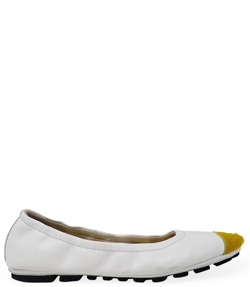 White and Yellow Calf Hair Tip Ballet Flat