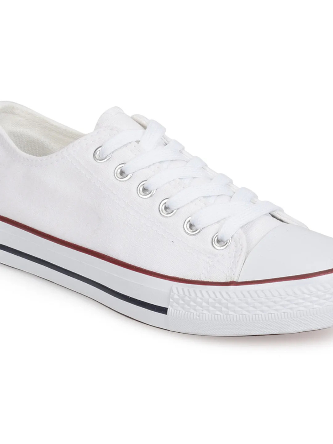 White Canvas Stylish Lace-Up Sneakers For Kids-Unisex (TC-LKCAN3-WHT)