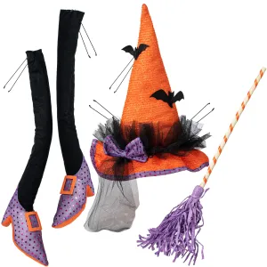 Witch Hat, Legs & Broom Wreath Accent Kit: Black, Orange & Purple