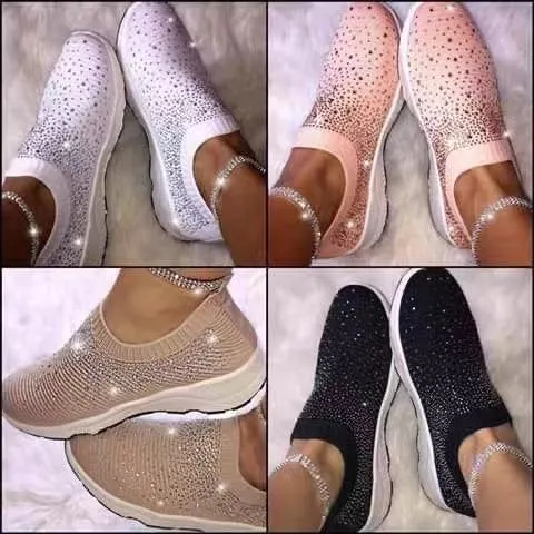 Women Rhinestone Sneakers Soft Breathable Sock Sneakers