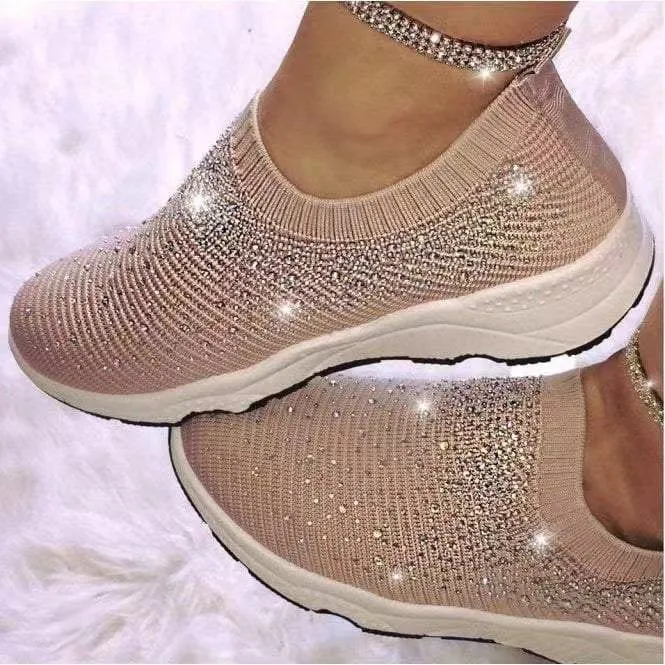 Women Rhinestone Sneakers Soft Breathable Sock Sneakers