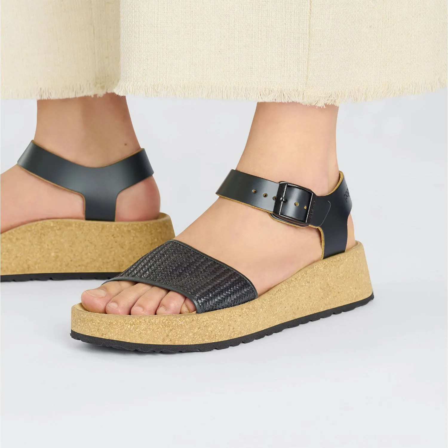 Women's Birkenstock Papillio Glenda Black/Raffia Leather