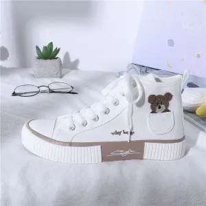 Womens Cute Bear Canvas Sneakers High Top