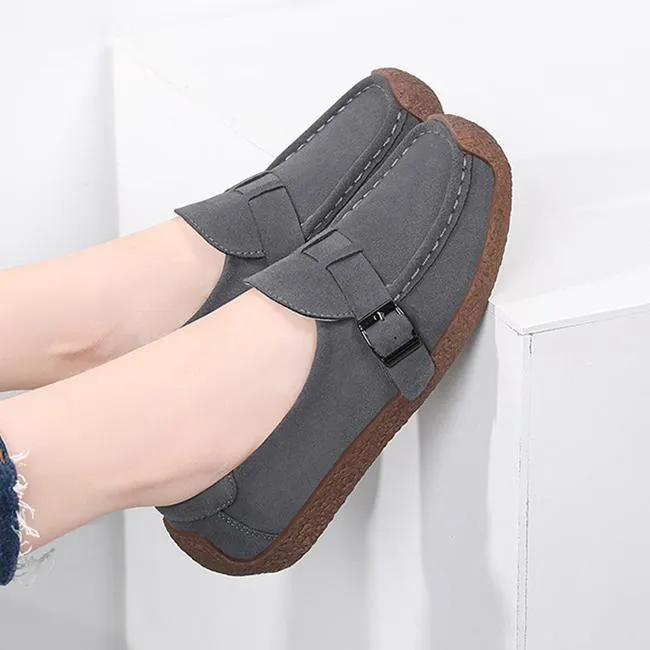 Women's flat buckle strap loafers slip on flat shoes for spring/fall