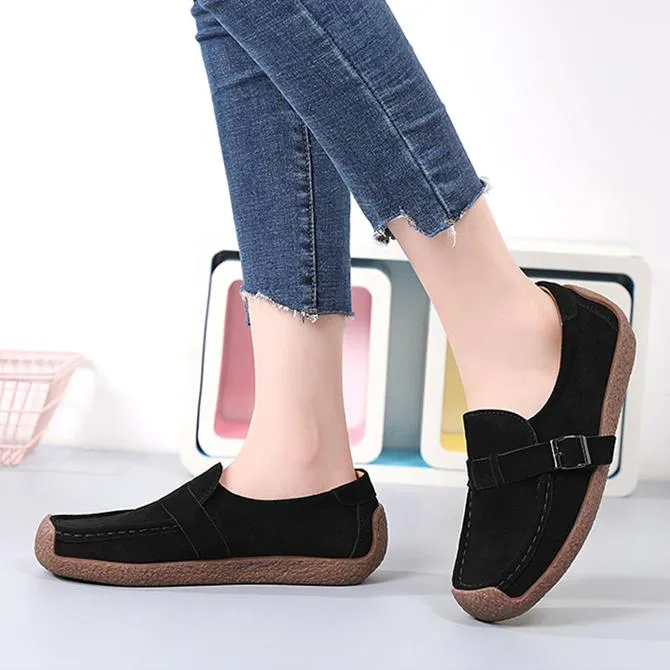 Women's flat buckle strap loafers slip on flat shoes for spring/fall