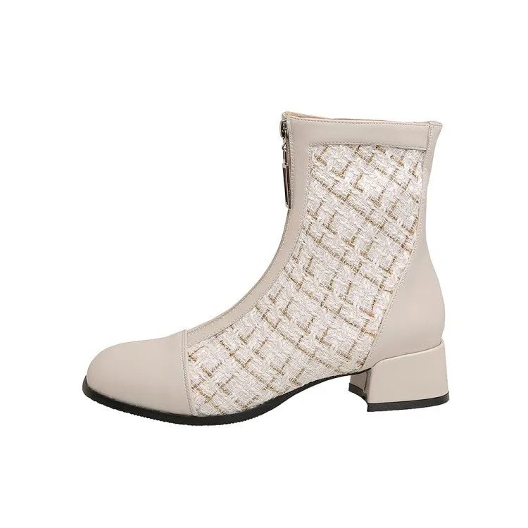 Women's Pu Leather Lattice Patchwork Zippers Block Heel Short Boots