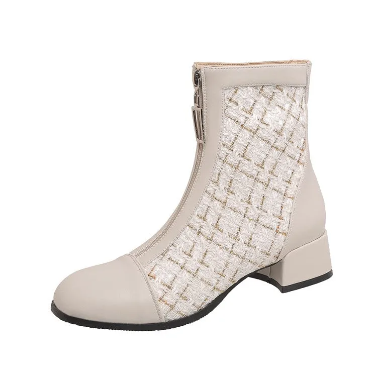 Women's Pu Leather Lattice Patchwork Zippers Block Heel Short Boots