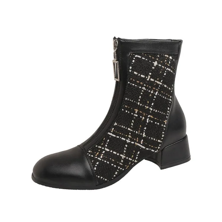 Women's Pu Leather Lattice Patchwork Zippers Block Heel Short Boots