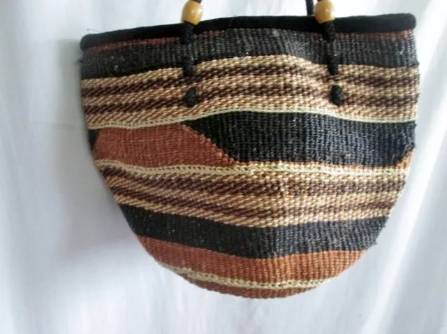 Woven STRING STRAW Basket Sling Satchel Shoulder Market Bucket Bag BROWN BLACK Ethnic