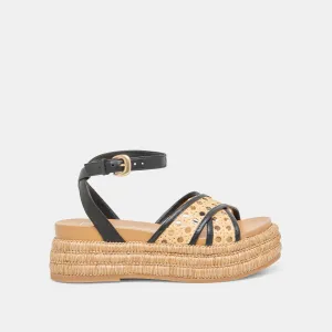 WRILEY SANDALS BLACK WOVEN RAFFIA