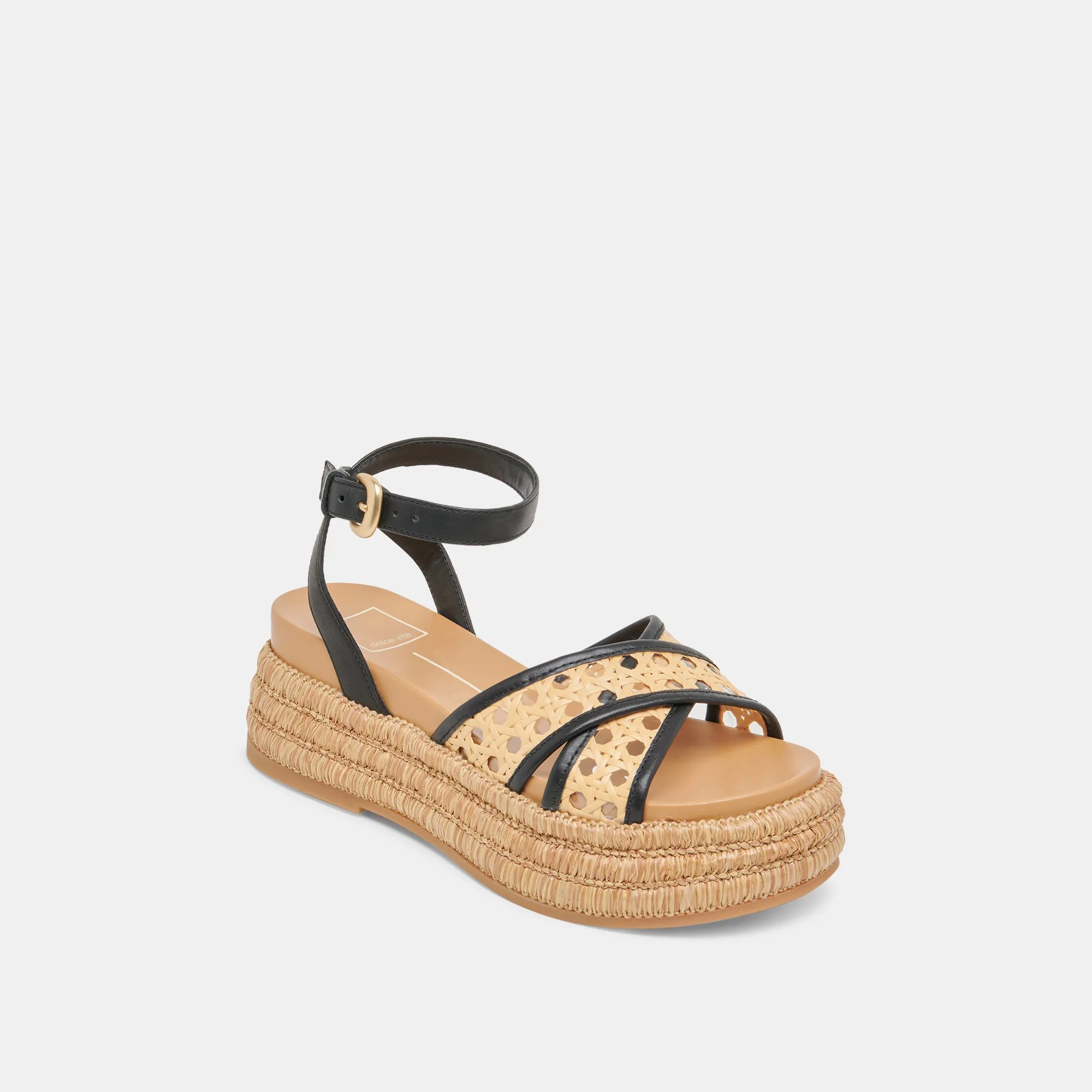 WRILEY SANDALS BLACK WOVEN RAFFIA