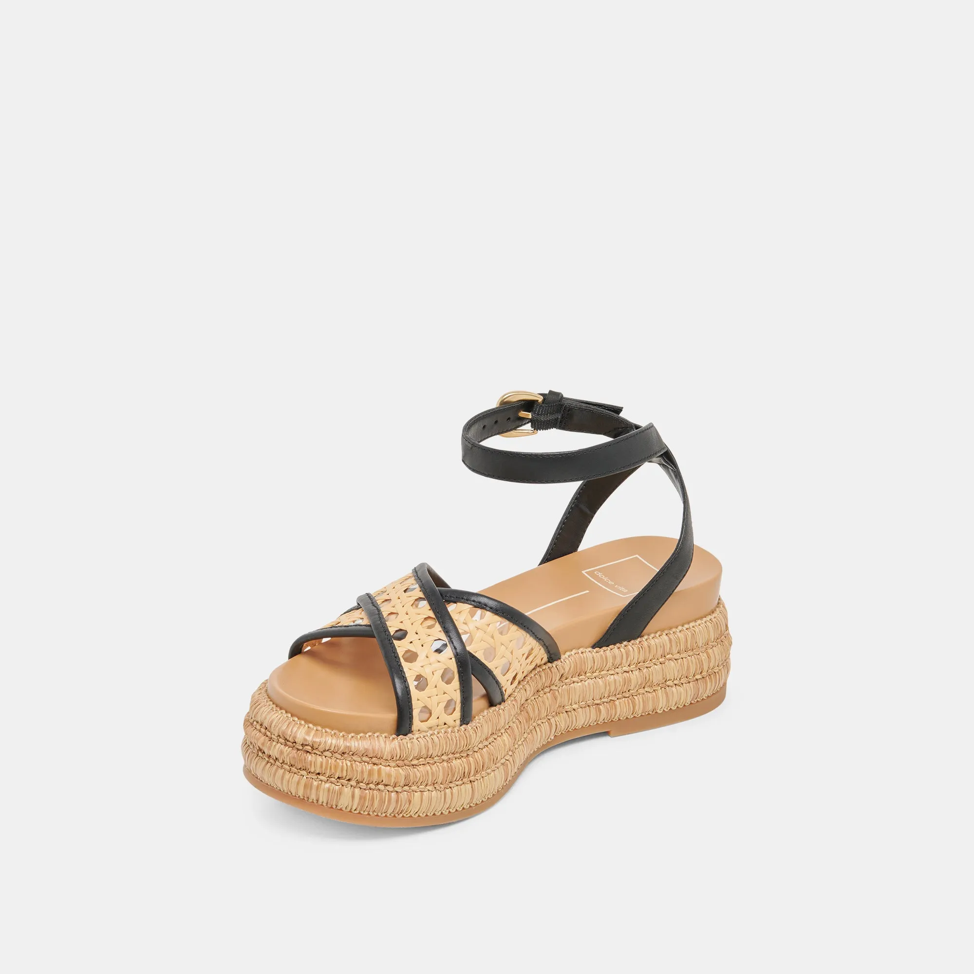 WRILEY SANDALS BLACK WOVEN RAFFIA