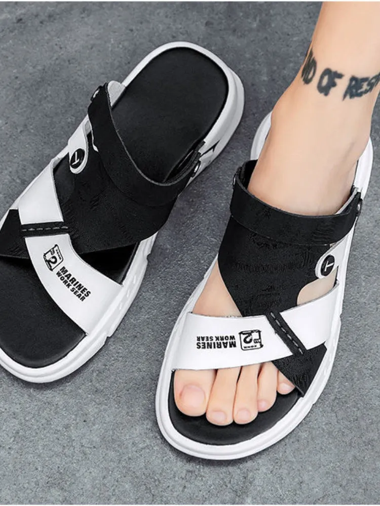 xiangtuibao Men Sandals leather  new Summer fashion Beach Sandals luxury brand designer Casual Driving shoes Outside Slippers