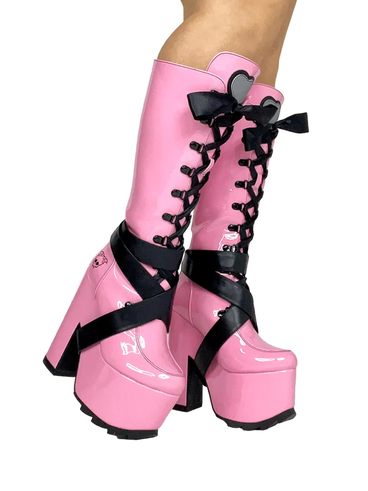 YRU Vamp Pink Vegan Leather Platform Boots