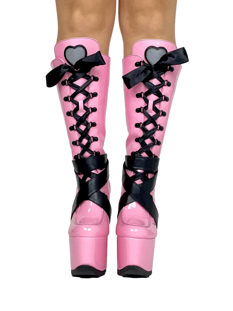 YRU Vamp Pink Vegan Leather Platform Boots