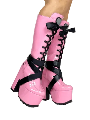 YRU Vamp Pink Vegan Leather Platform Boots