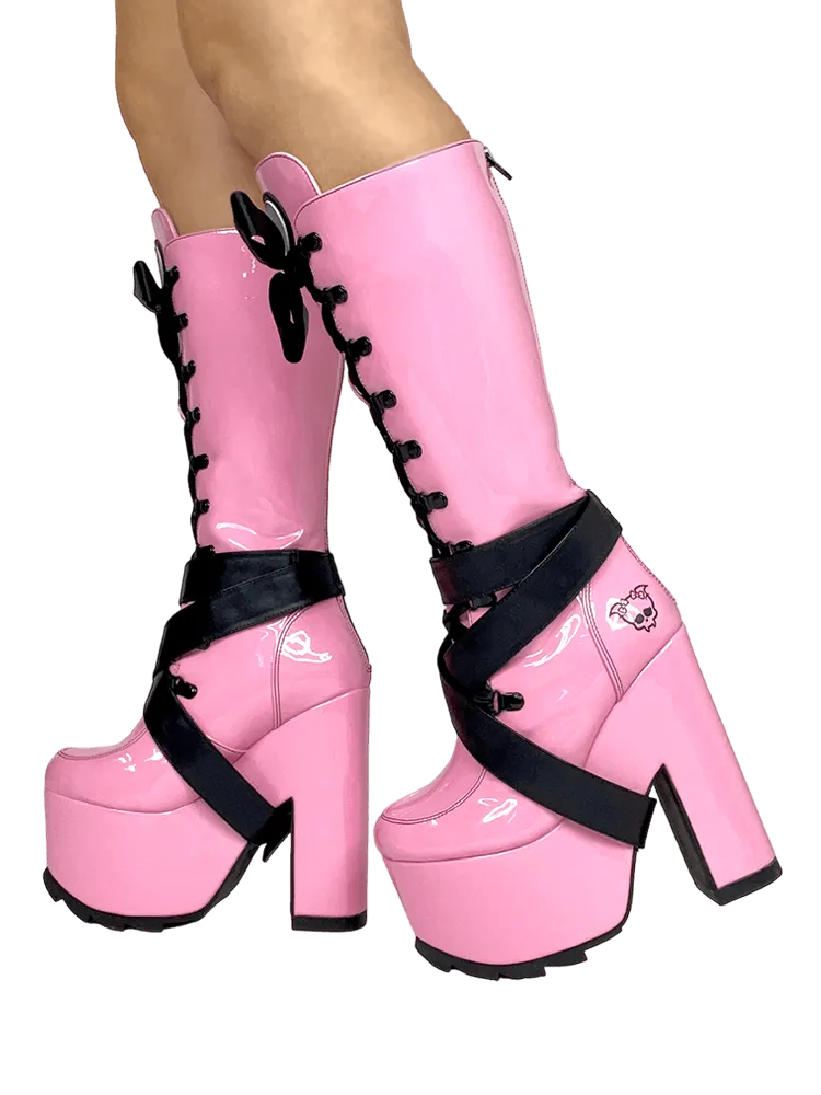 YRU Vamp Pink Vegan Leather Platform Boots